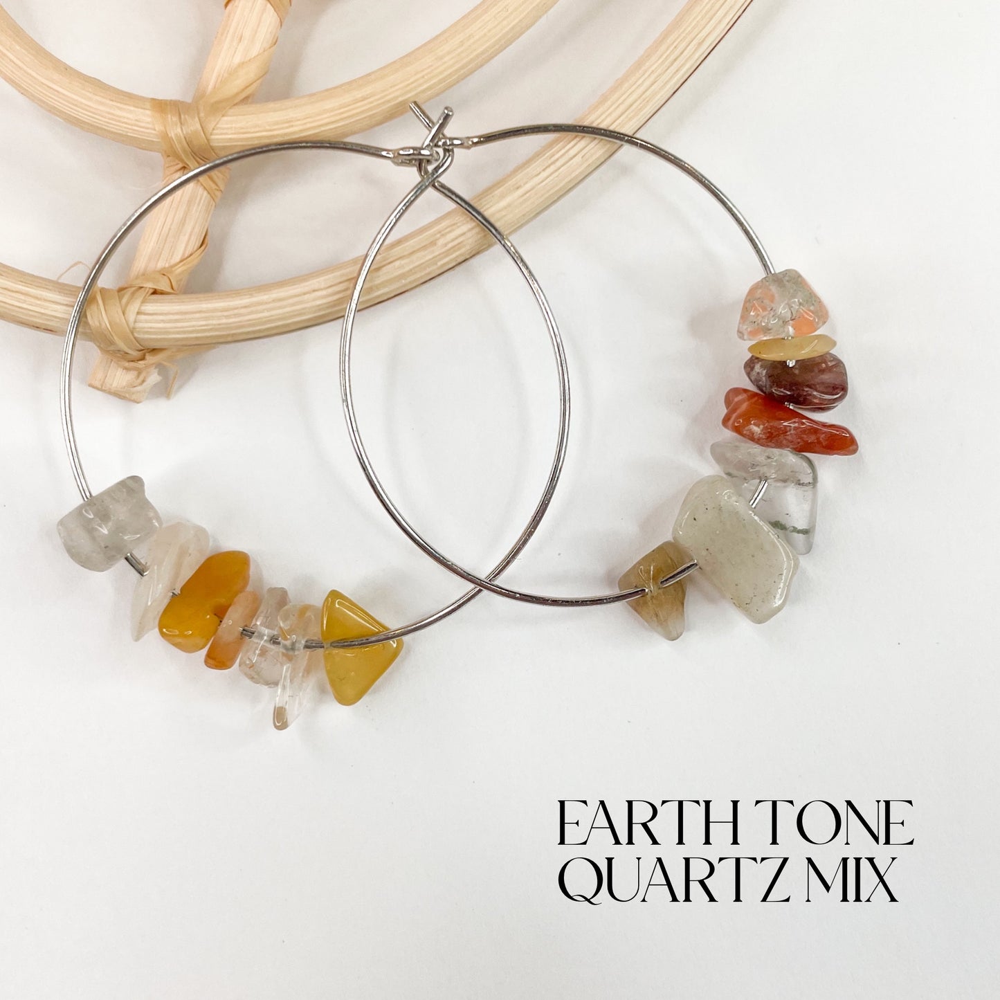 Earthtone Quartz Mix Hoops - Solid Sterling Silver