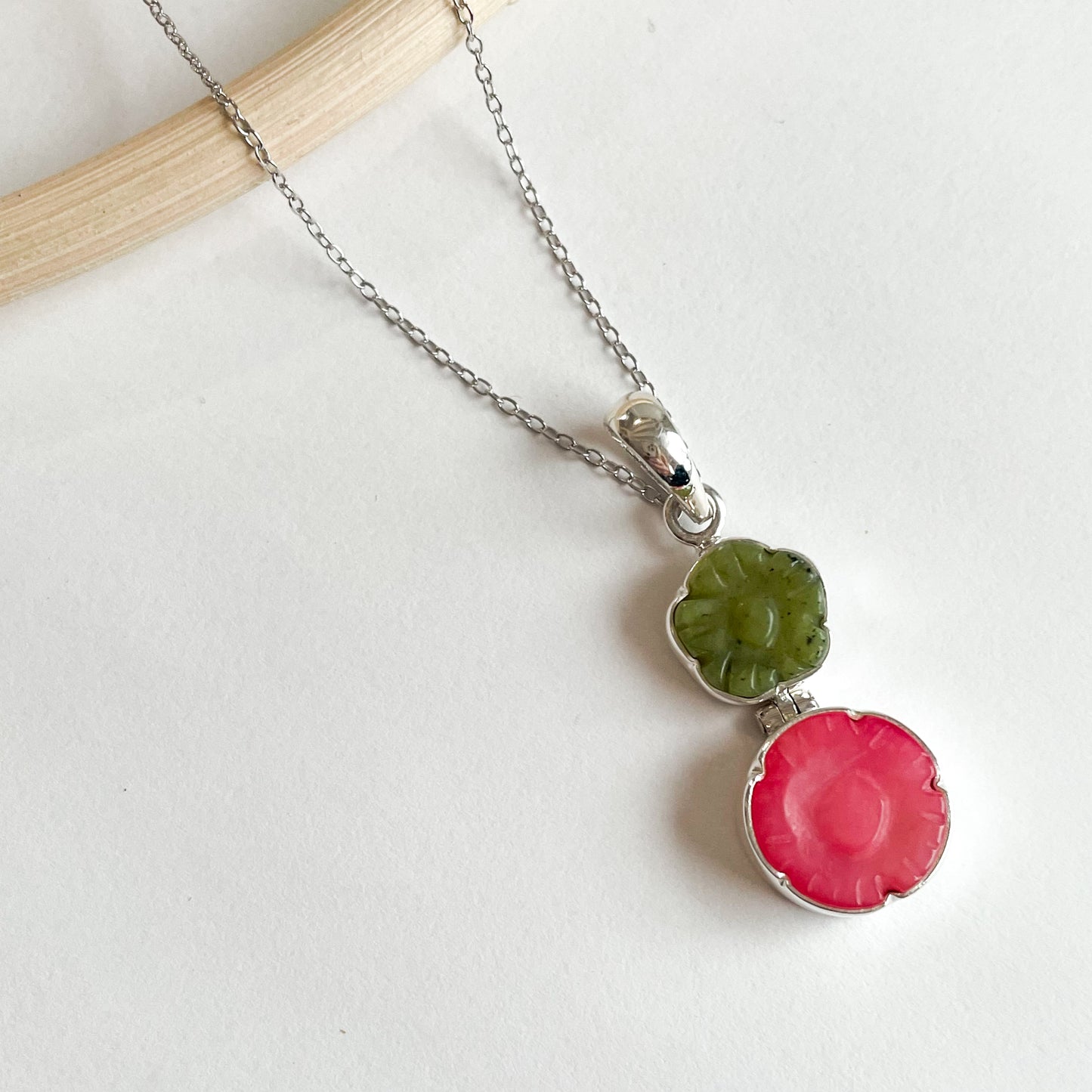 Jade Flower Pink & Green Pendant - SSS