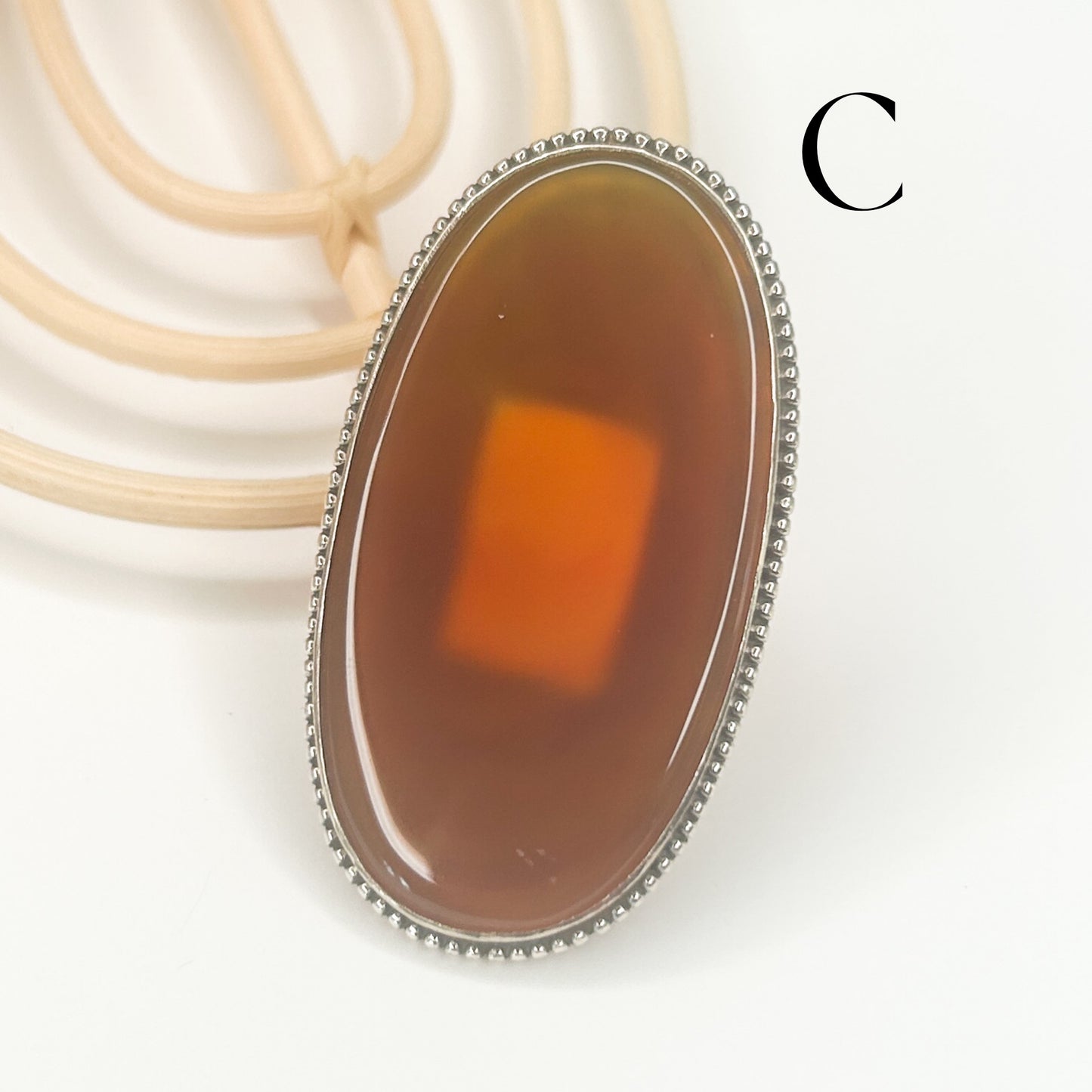 Agate Flex Cuff Statement Ring- -Solid Sterling Silver