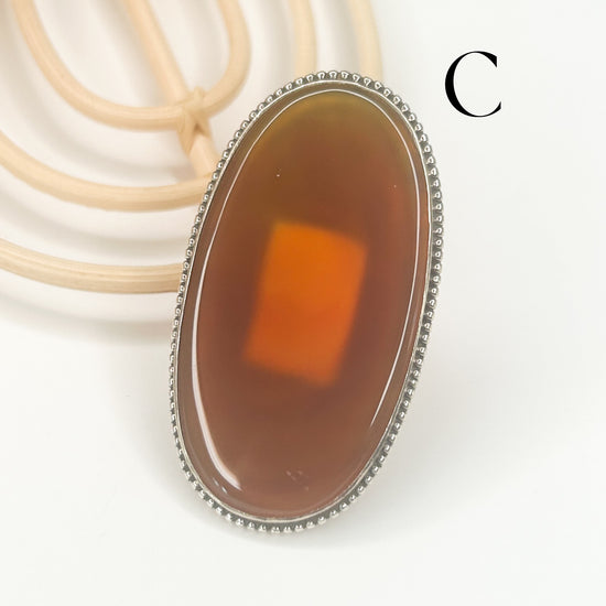 Agate Flex Cuff Statement Ring- -Solid Sterling Silver