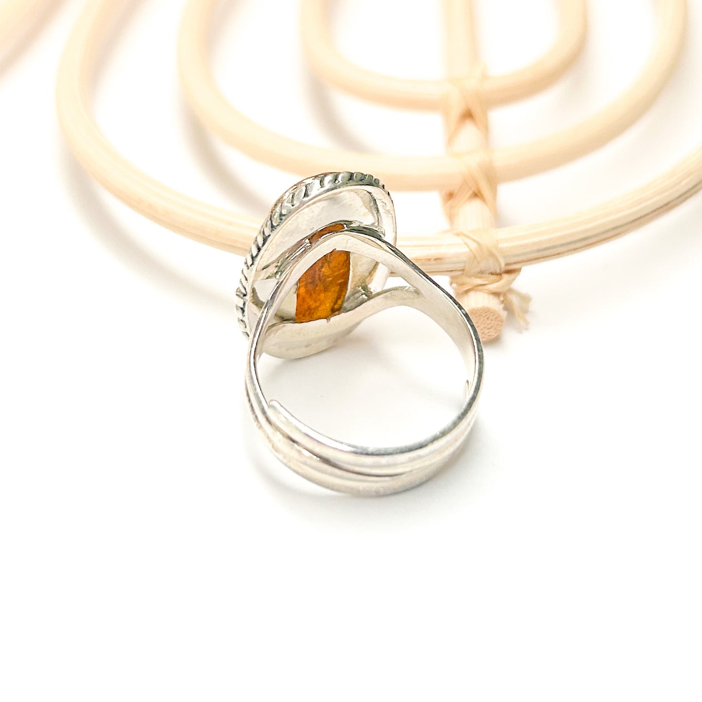 Orange Kyanite Rope Detail Ring - Solid Sterling Silver