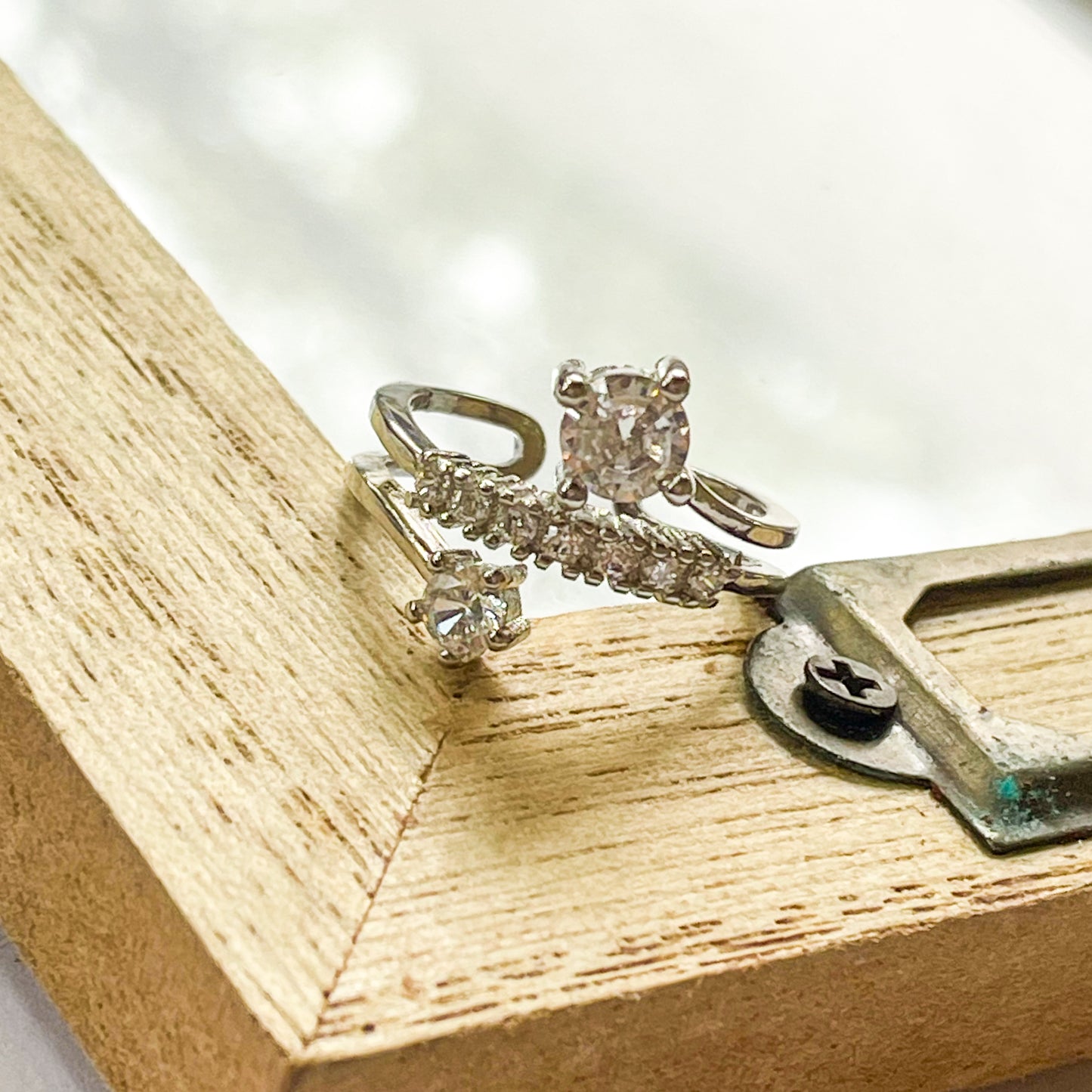 Simple Delicate CZ Adjustable Ring - Solid Sterling Silver