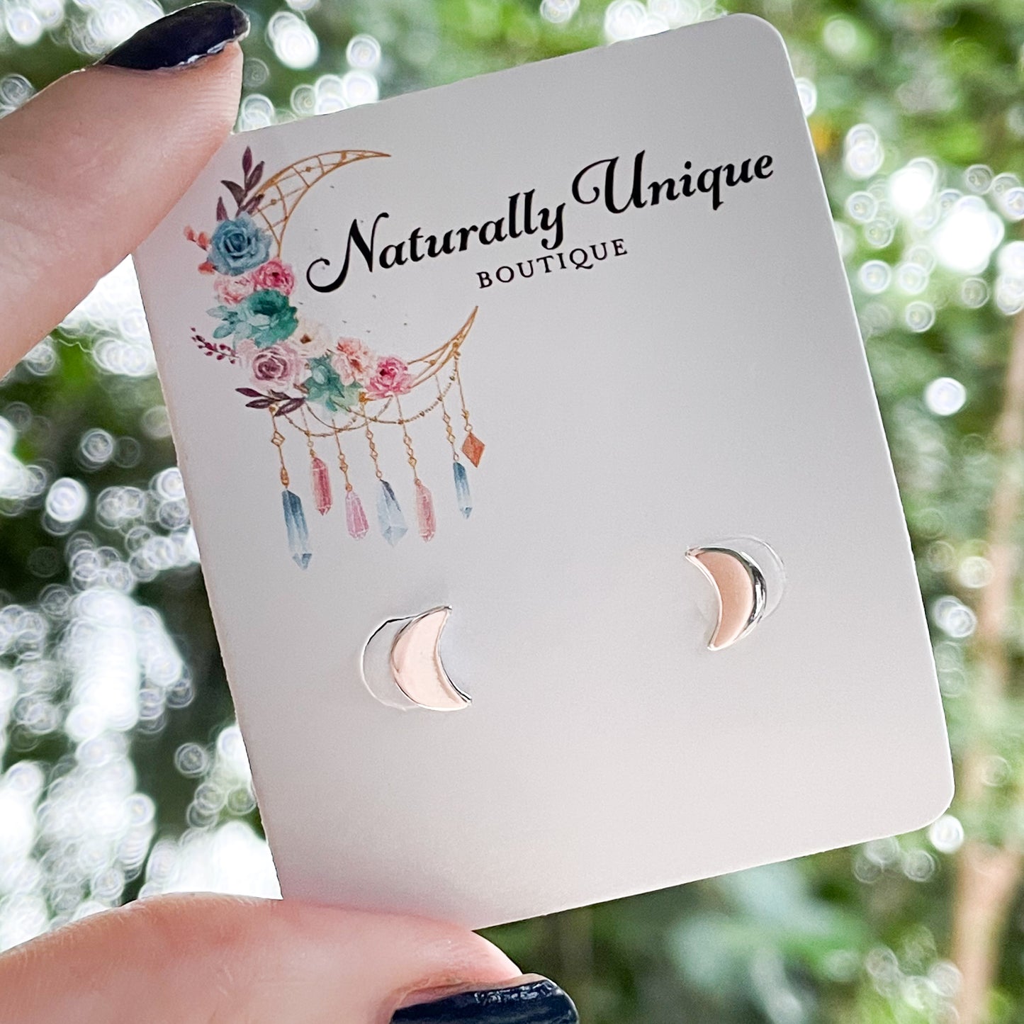 Dainty Flat Crescent Moon Studs - Solid Sterling Silver