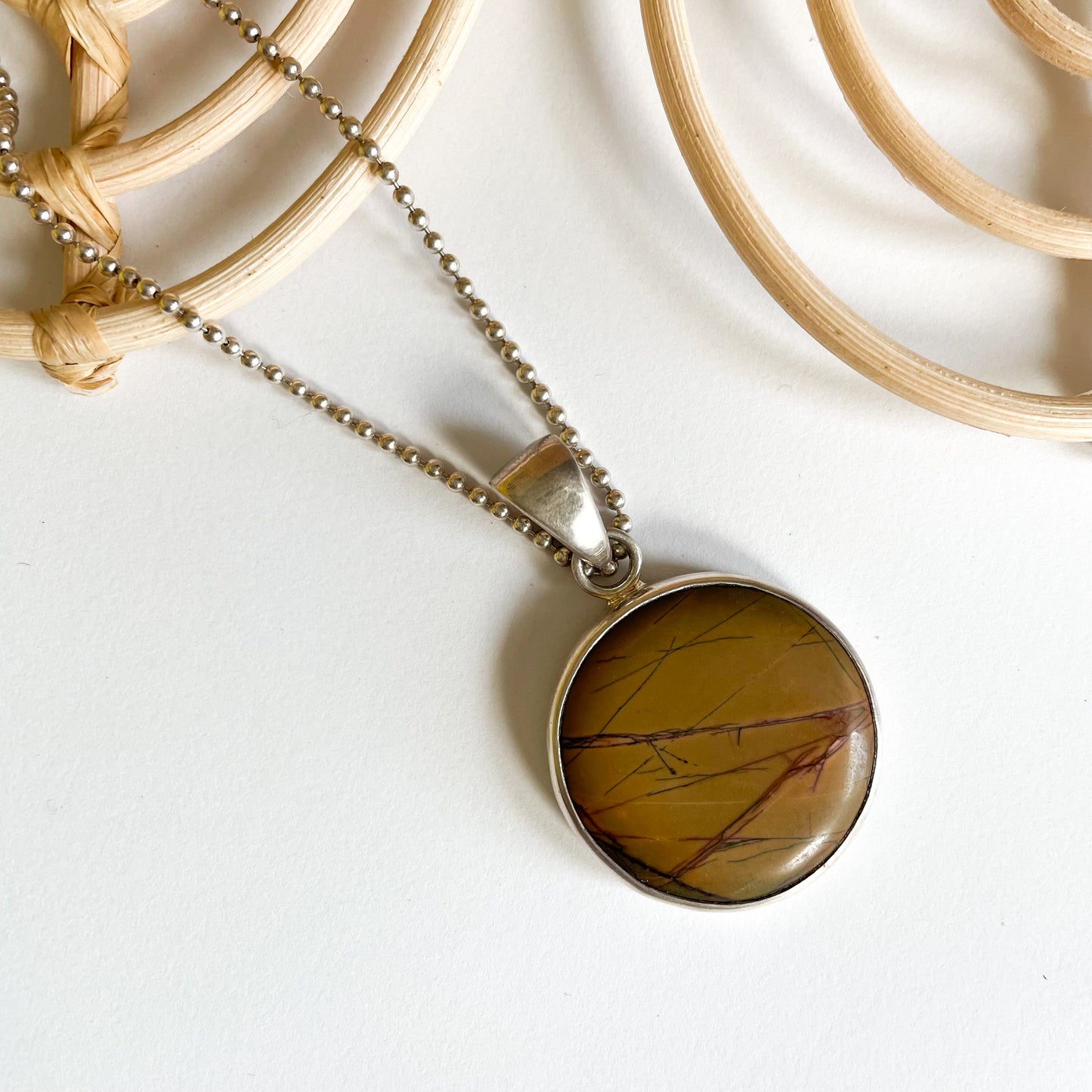 Red Creek Jasper Round Pendant - Solid Sterling Silver