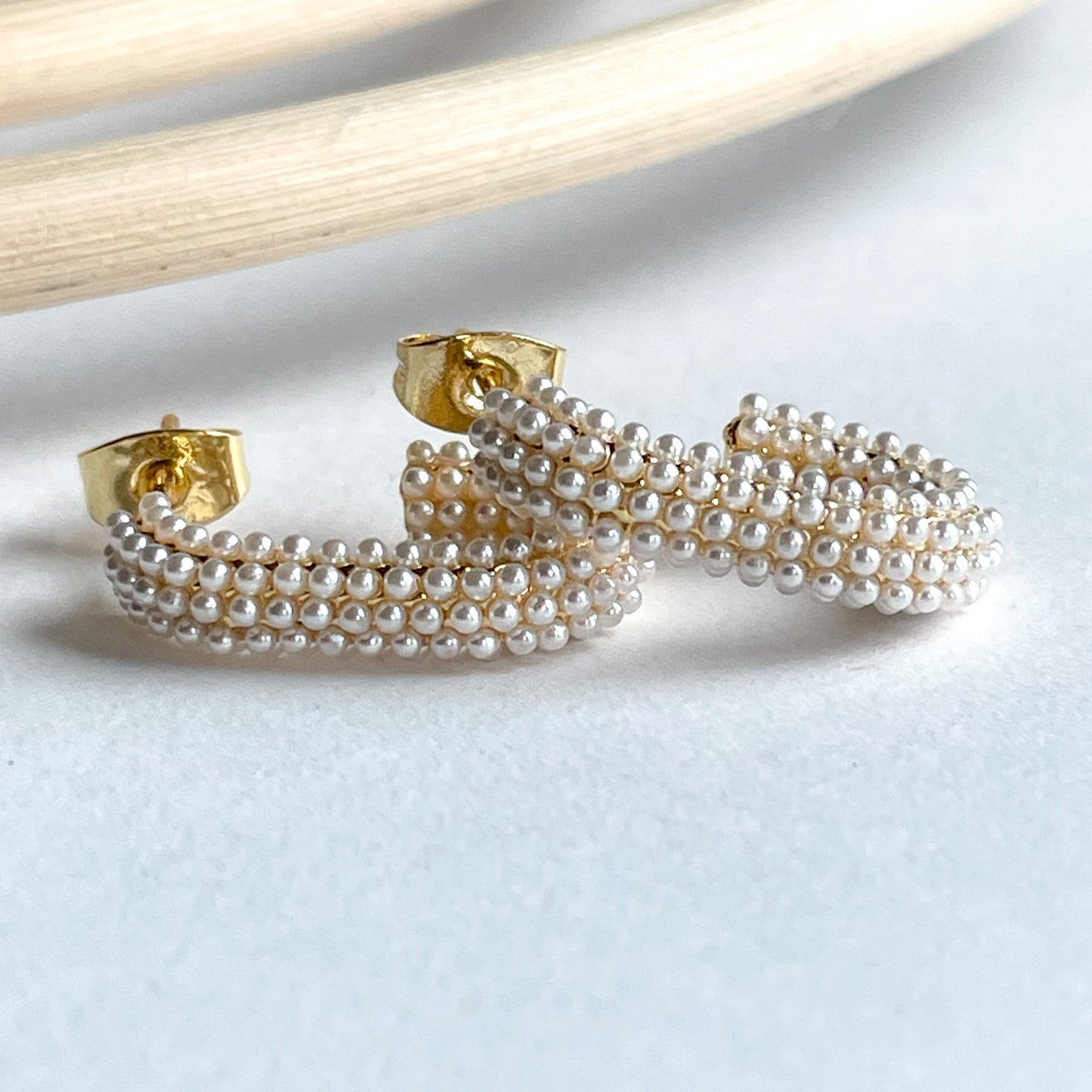 Rectangle Pearl Hoop Earring - 18k Gold Filled