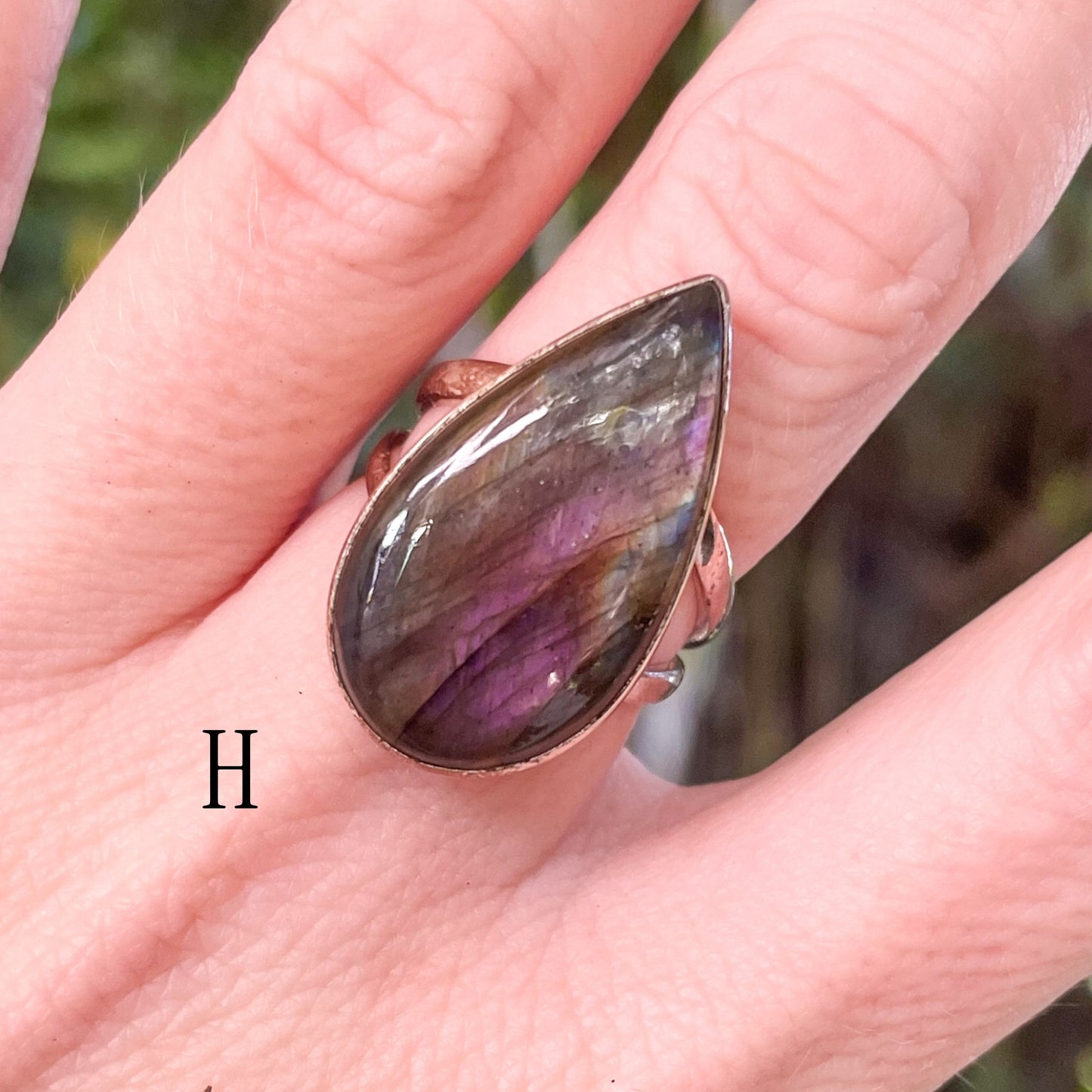 Purple Labradorite Adjustable Ring - Solid Sterling Silver