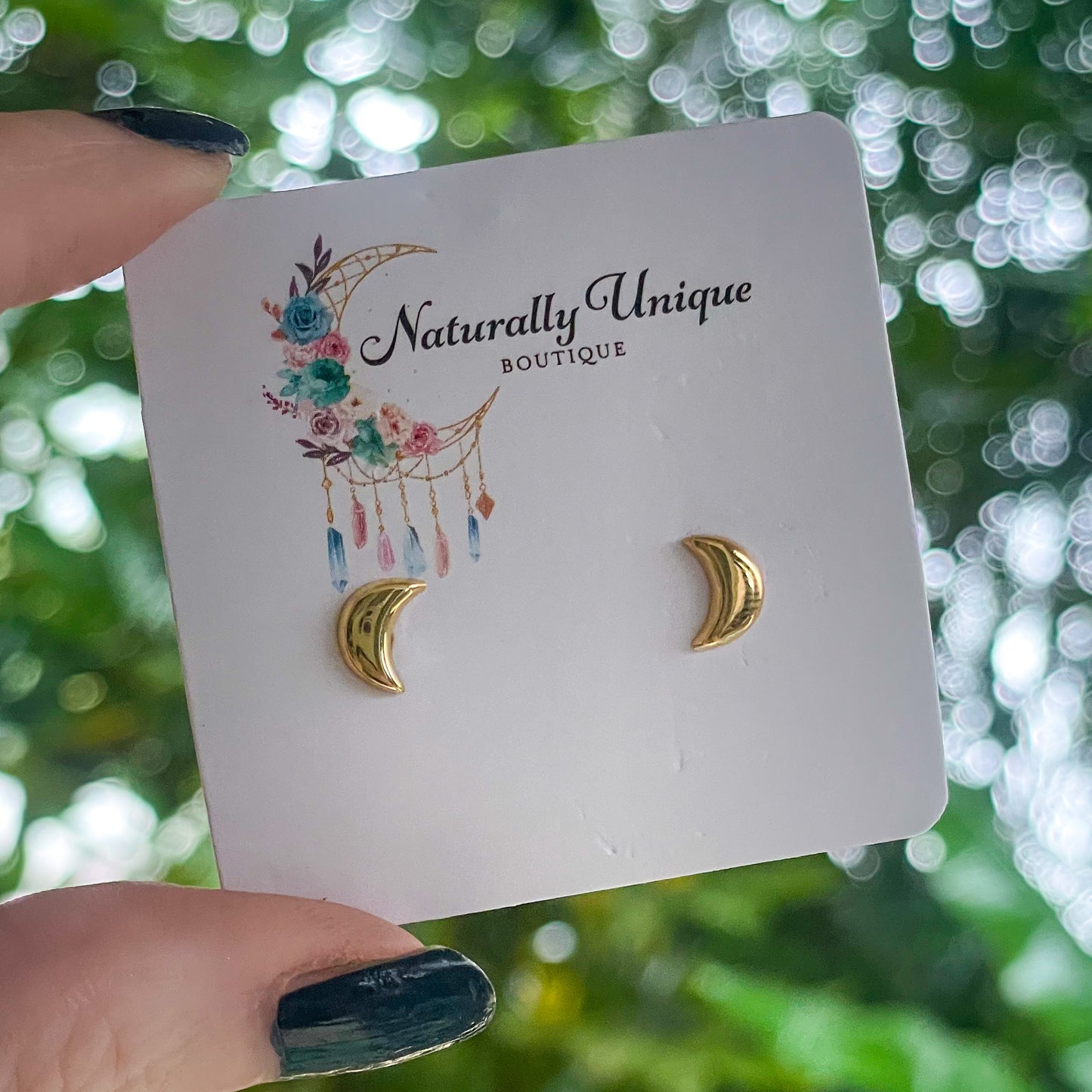 Dainty 18k Puffy Crescent Moon Studs - Solid Sterling Silver