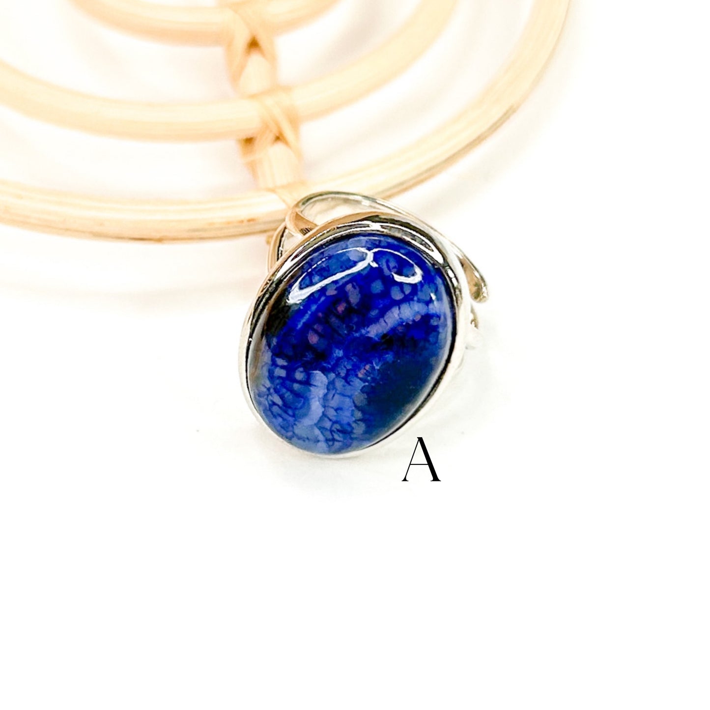 Blue Oval Dragonstone Ring - Solid Sterling Silver