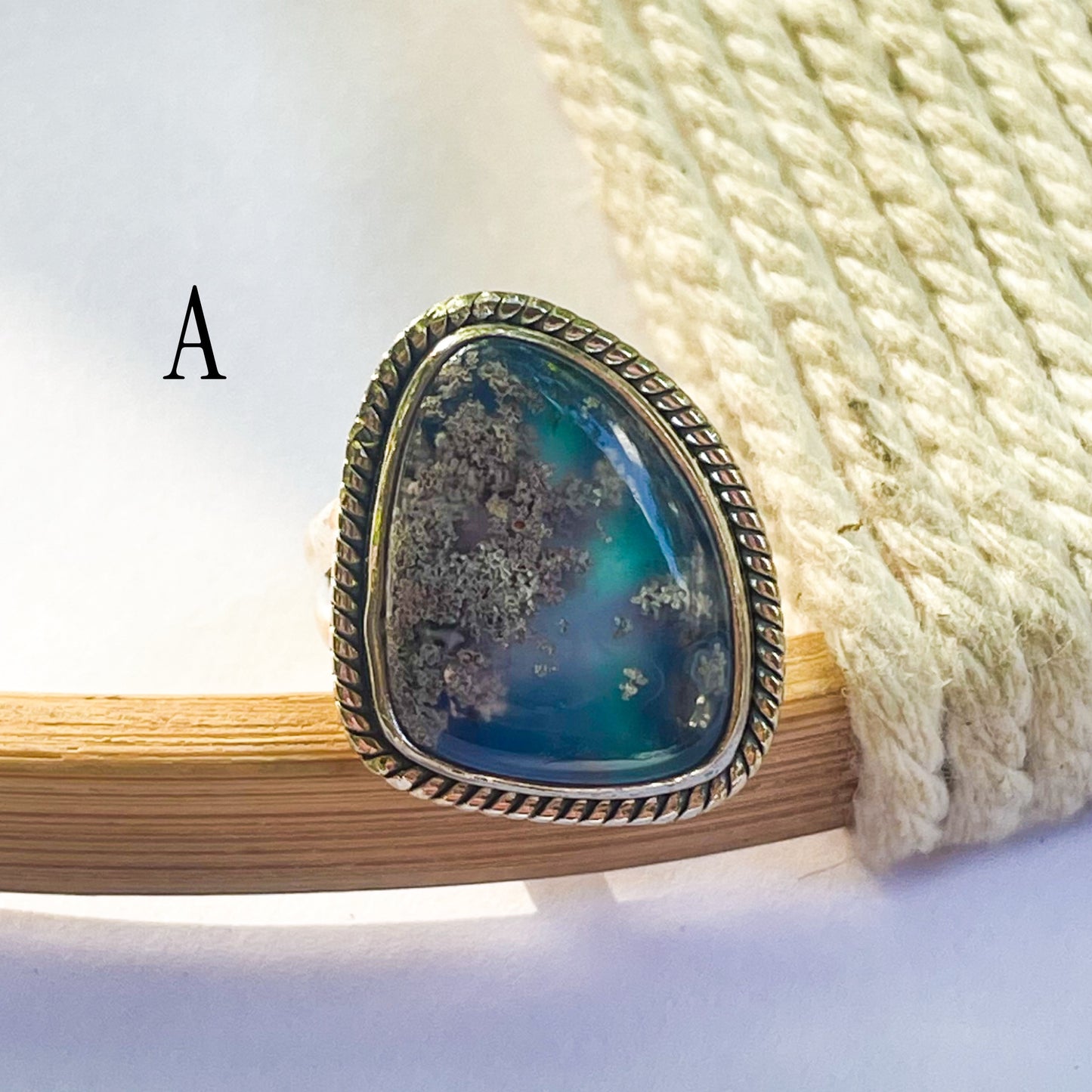 Aura Opal & Moss Agate Ring & Pendant - Solid Sterling Silver