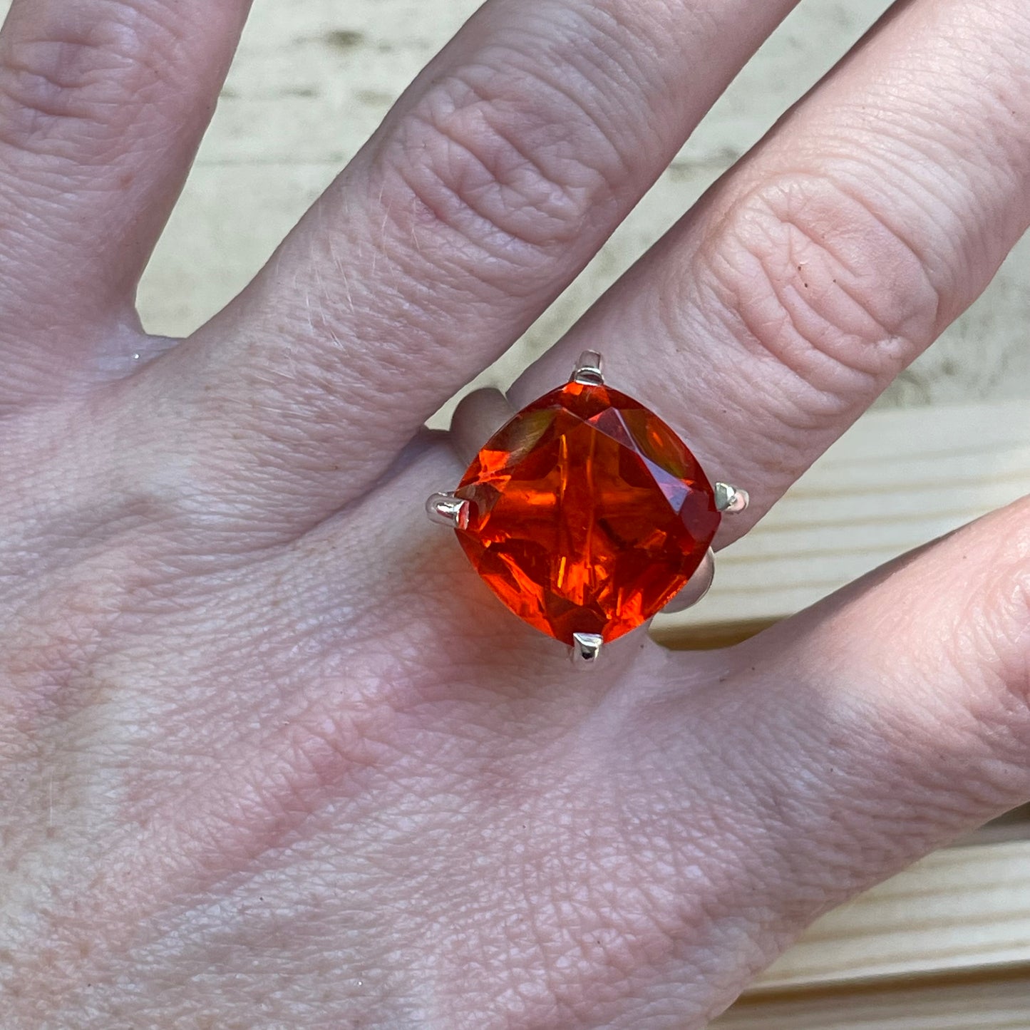Red CZ  Cushion Prong Ring - Solid Sterling Silver