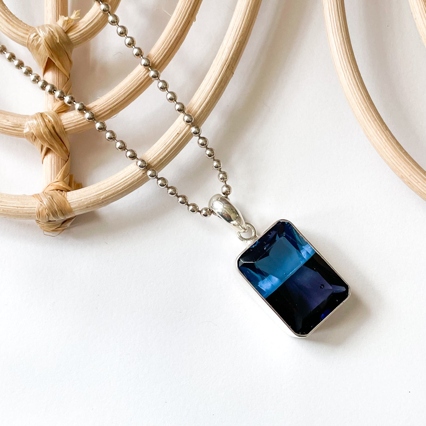 Blue Half & Half CZ Pendant - Solid Sterling Silver