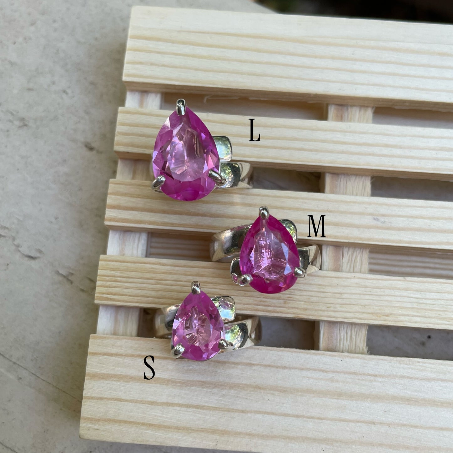 Hot Pink Glass Prong Ring - Solid Sterling Silver