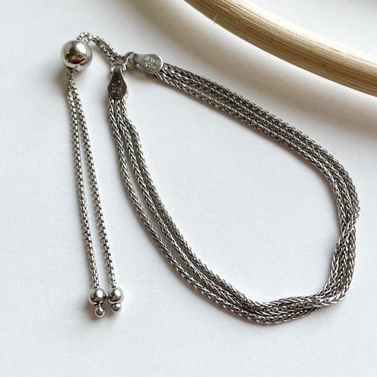 Triple Wheat Chain Bolo Bracelet - Solid Sterling Silver