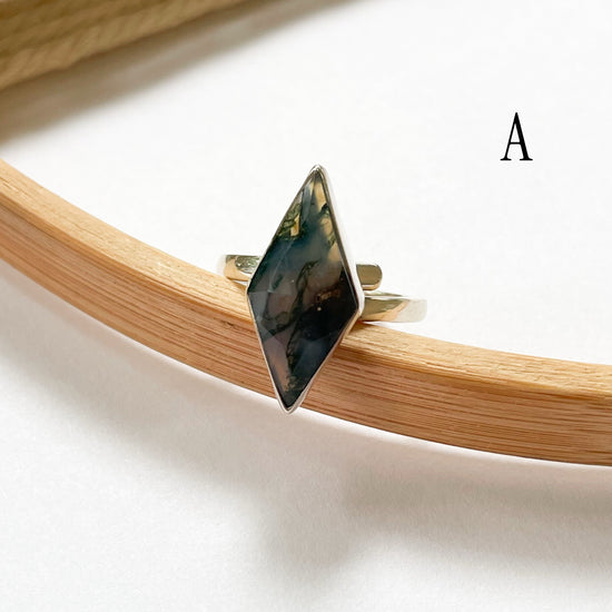 Moss Agate Diamond Cut Ring - Solid Sterling Silver