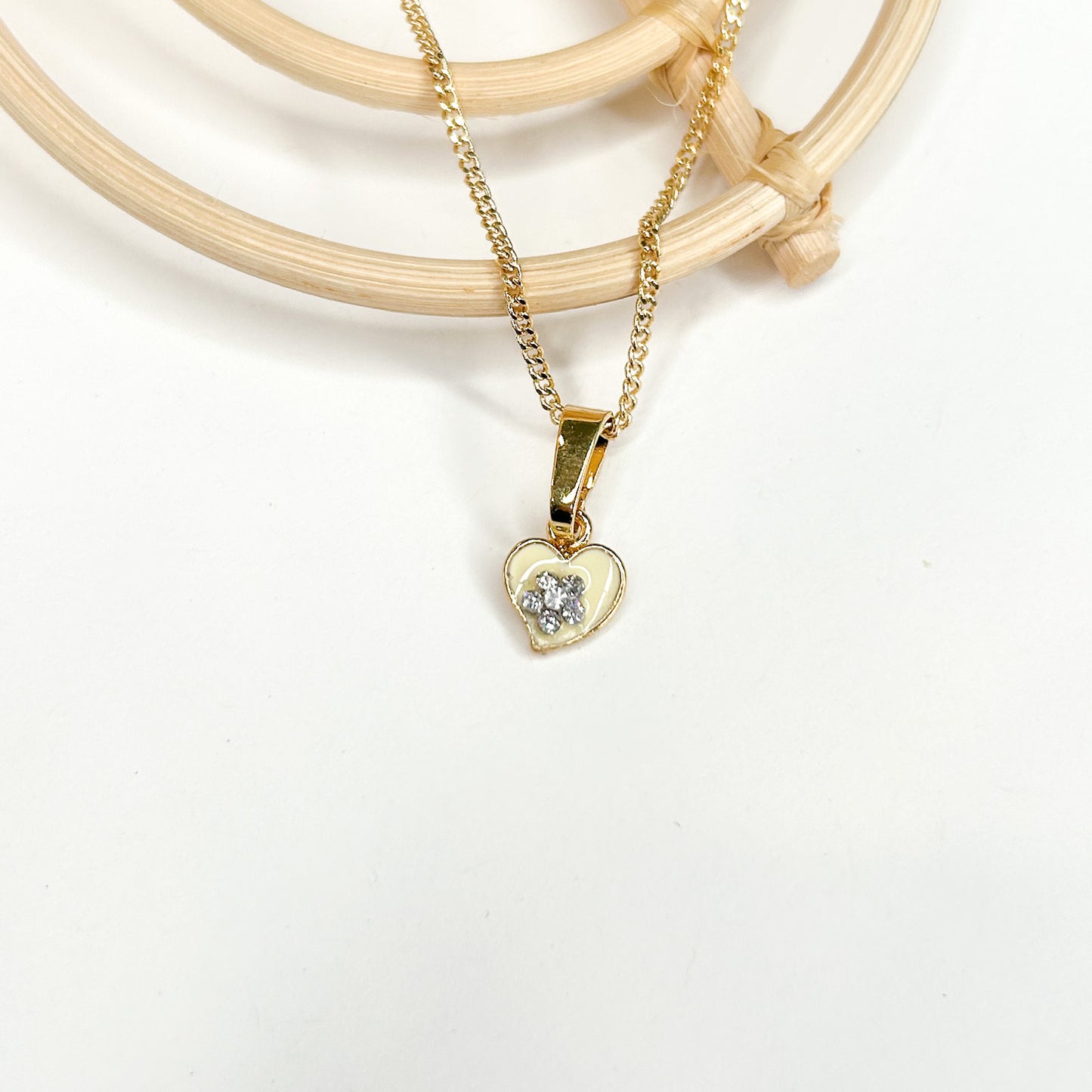 CZ Flower Enamel Heart Pendant - 18K Gold Filled