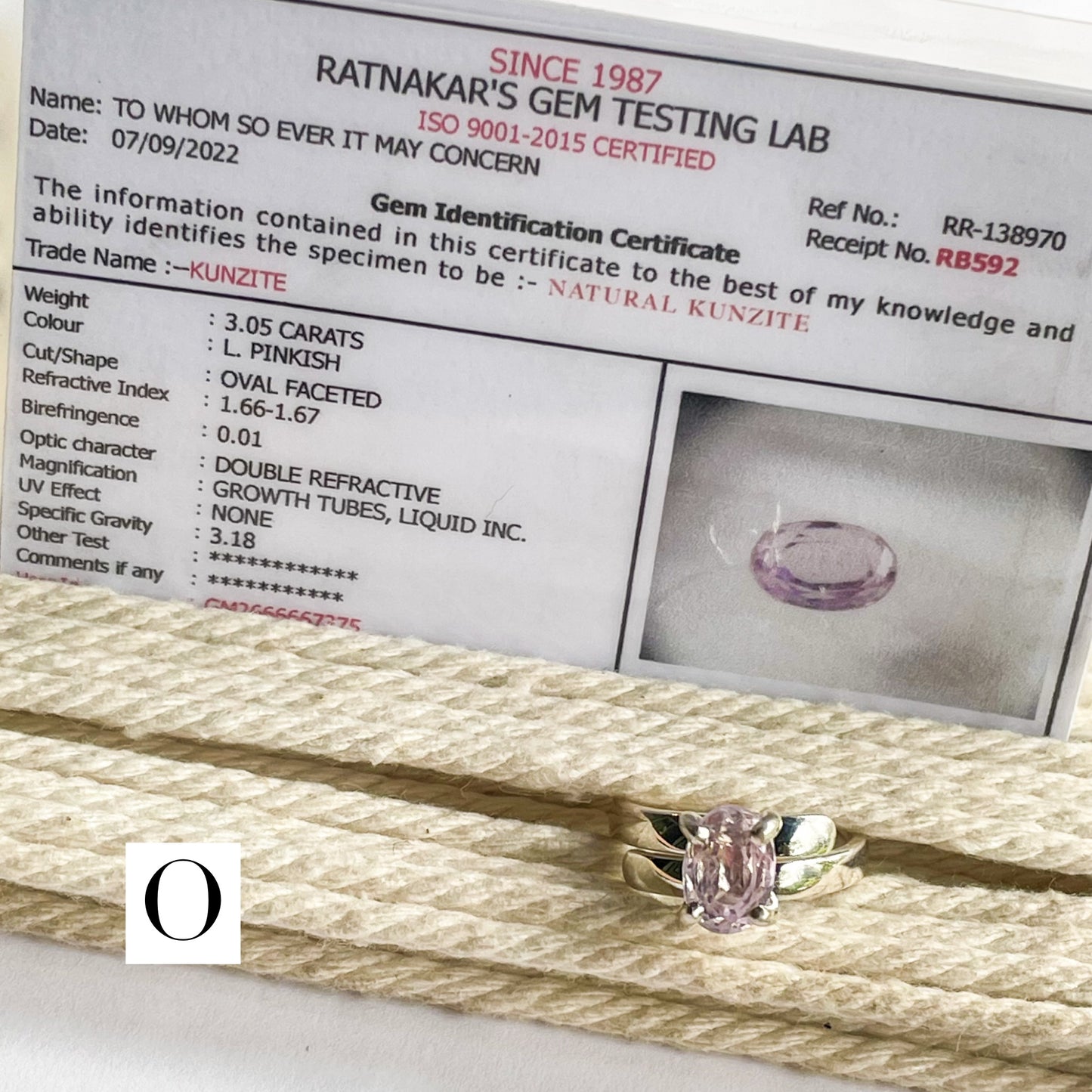 Certified Natural Kunzite Prong Ring - Solid Sterling Silver