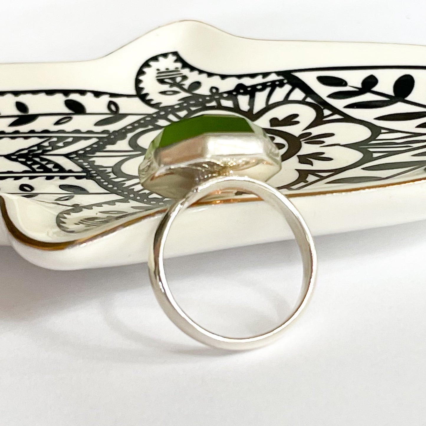 Shimmer Green Hexagon Ring - Solid Sterling Silver