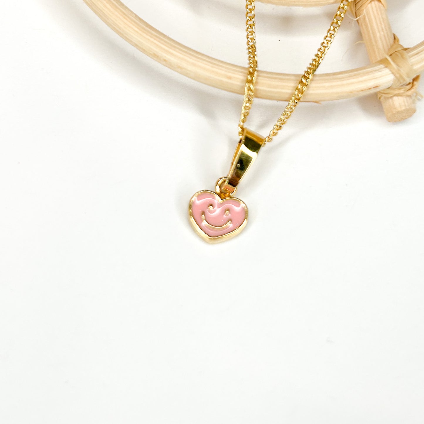 Heart Smiley Face Pendant - 18K Gold Filled