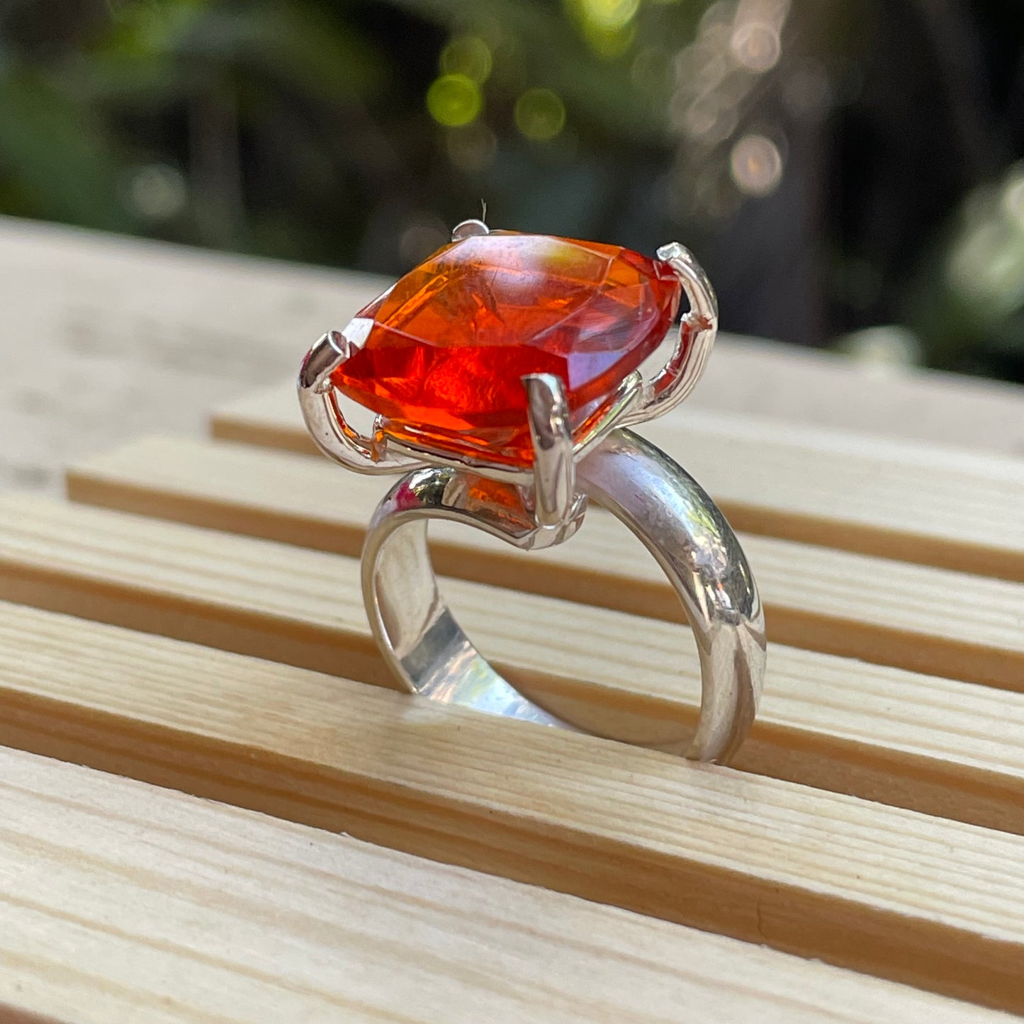 Red CZ  Cushion Prong Ring - Solid Sterling Silver