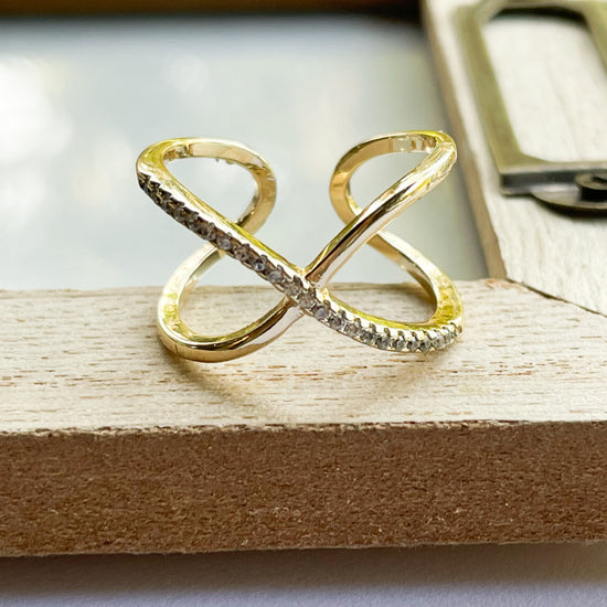 CZ Criss Cross Ring - 18K Gold Filled