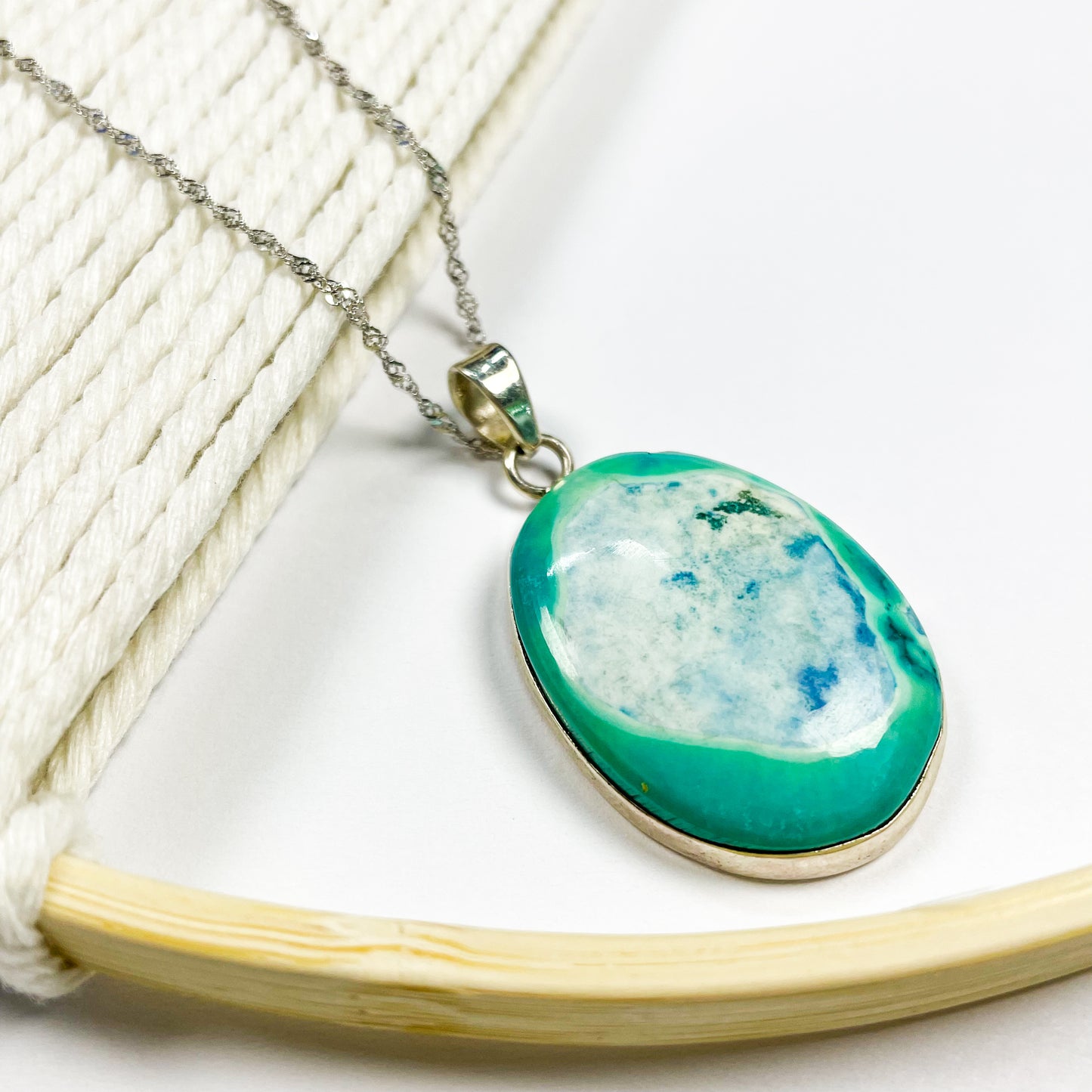 Ocean Vibe Agate Pendant - Solid Sterling Silver
