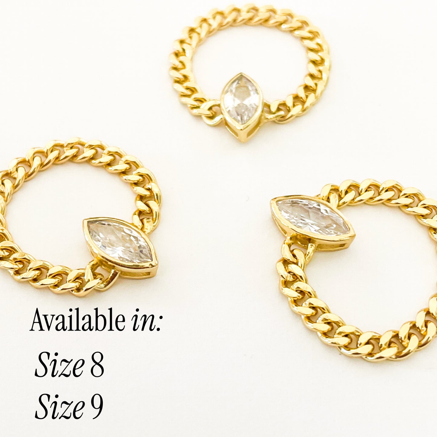 Marquee CZ Cuban Chain Sized Ring -  Solid Sterling Silver