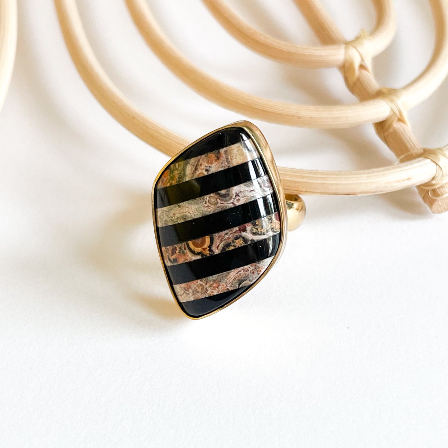 Mosaic Jasper & Black Onyx Ring - Alchemia