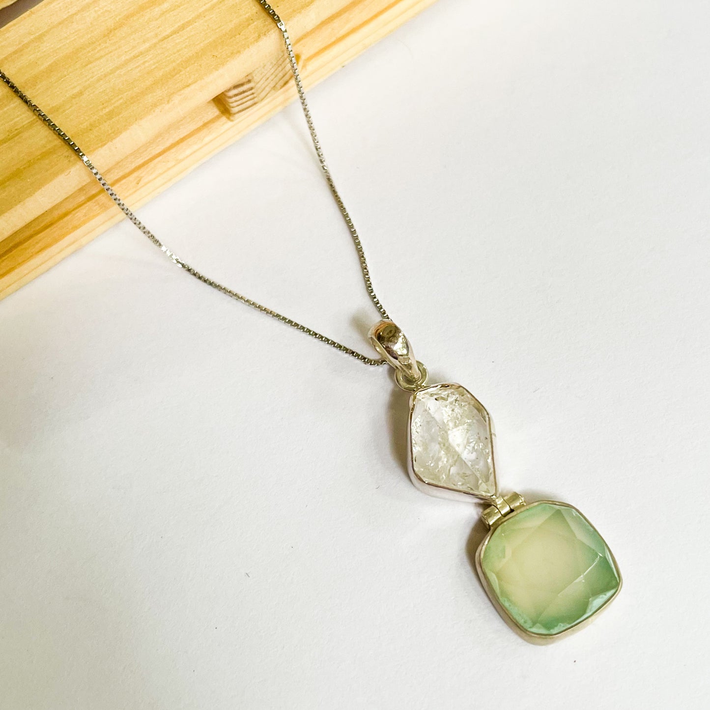 Herkimer & Chalcedony Pendant - Both Metals