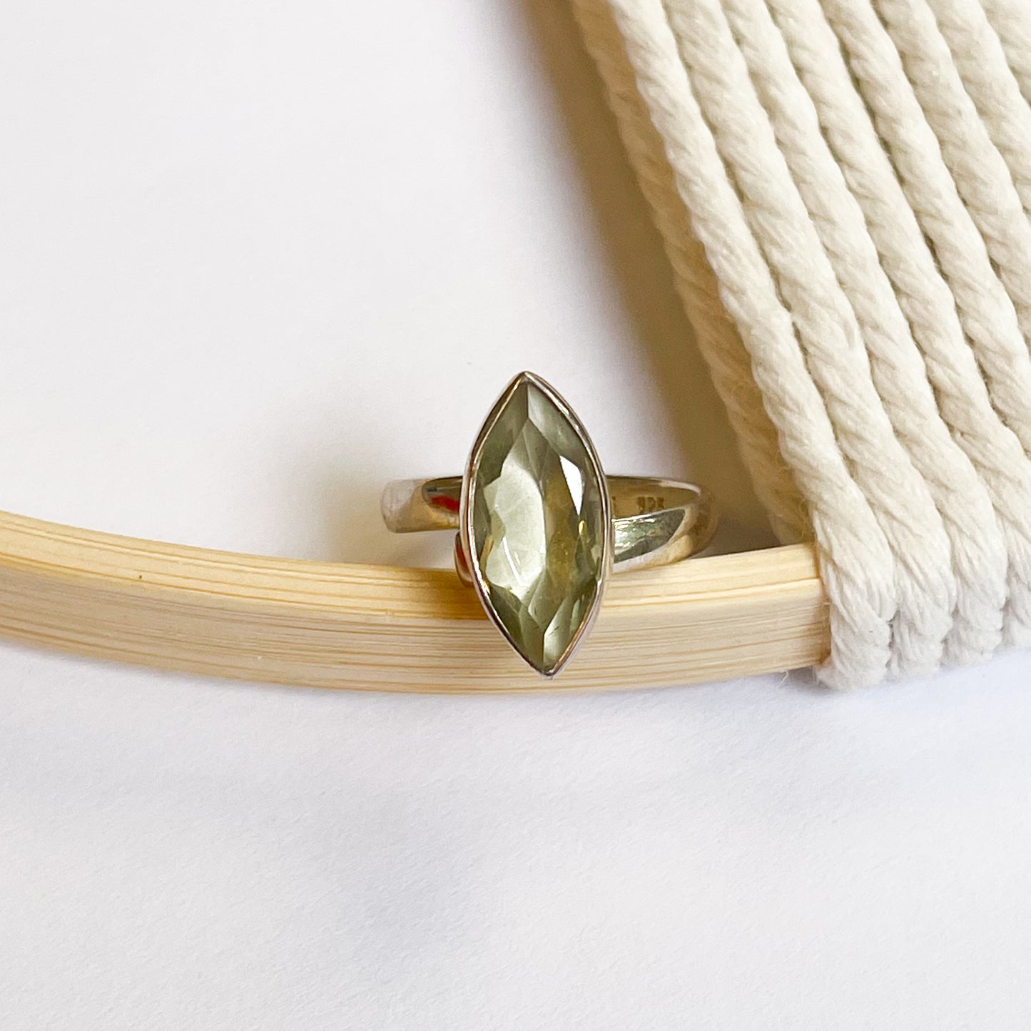 Green Amethyst Ring - Solid Sterling Silver