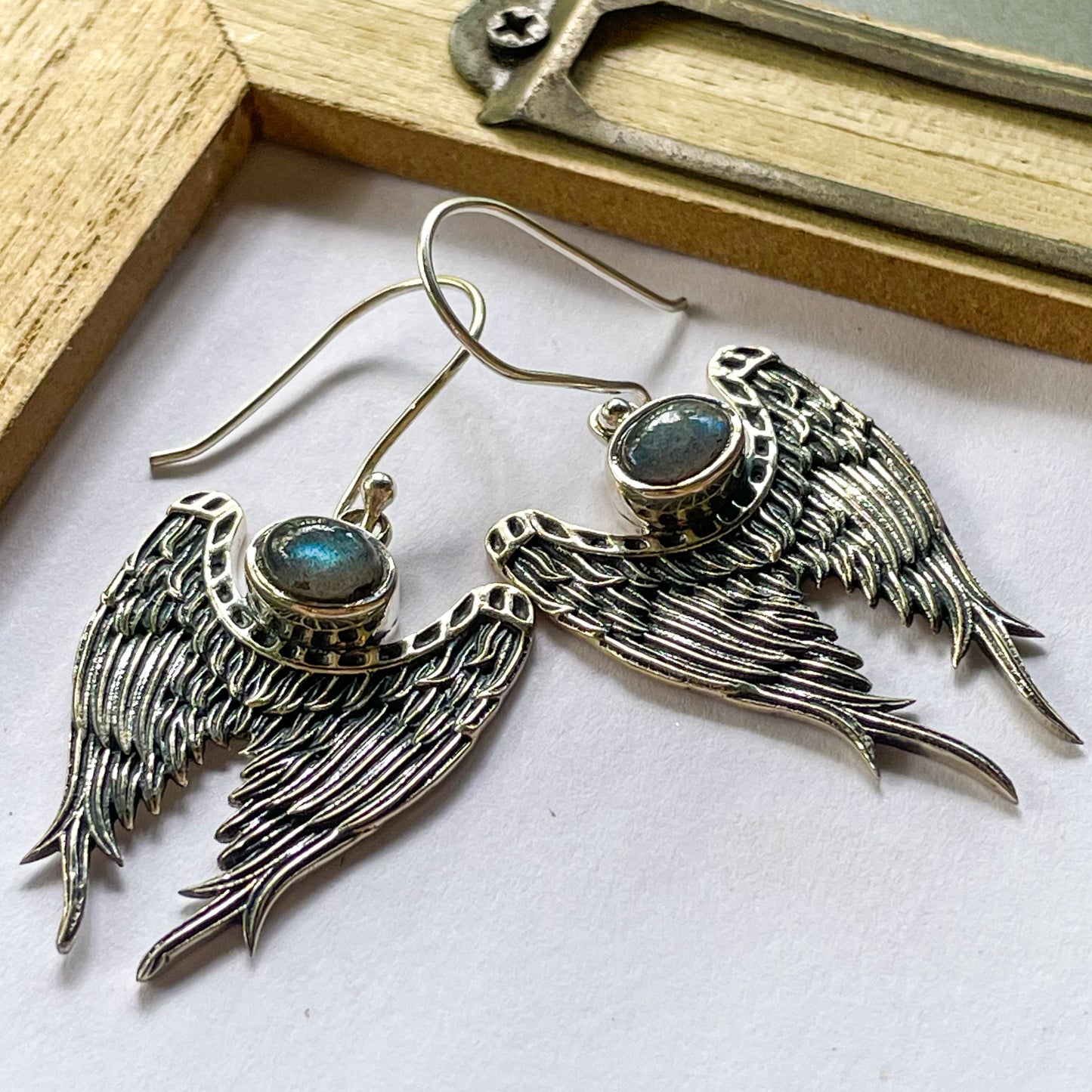 Labradorite Angel Wings Dangles - SSS