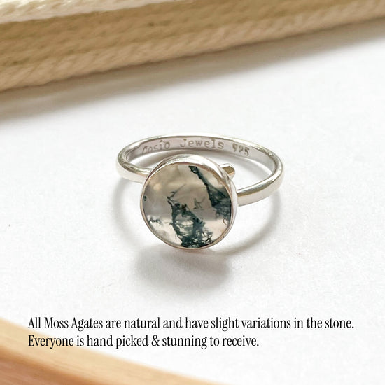 Moss Agate Polka Dot Ring - Solid Sterling Silver