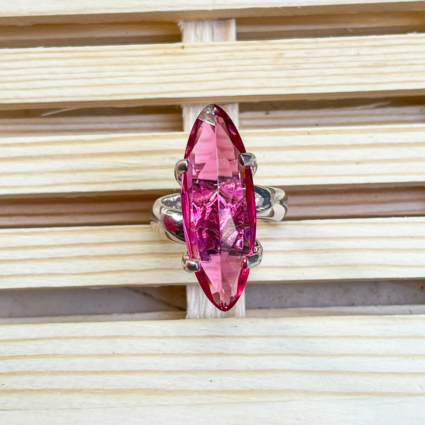 Pink CZ Marquise Prong Set Ring-Solid Sterling Silver