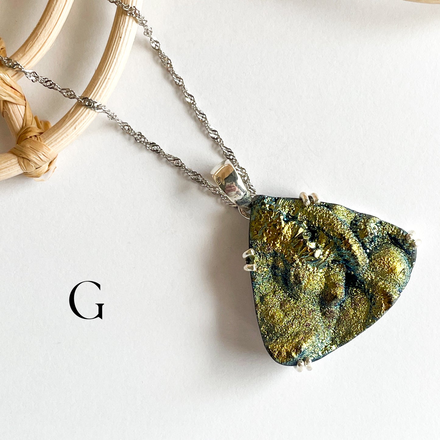 Titanium Druzy Prong Ring or Pendant - Solid Sterling Silver