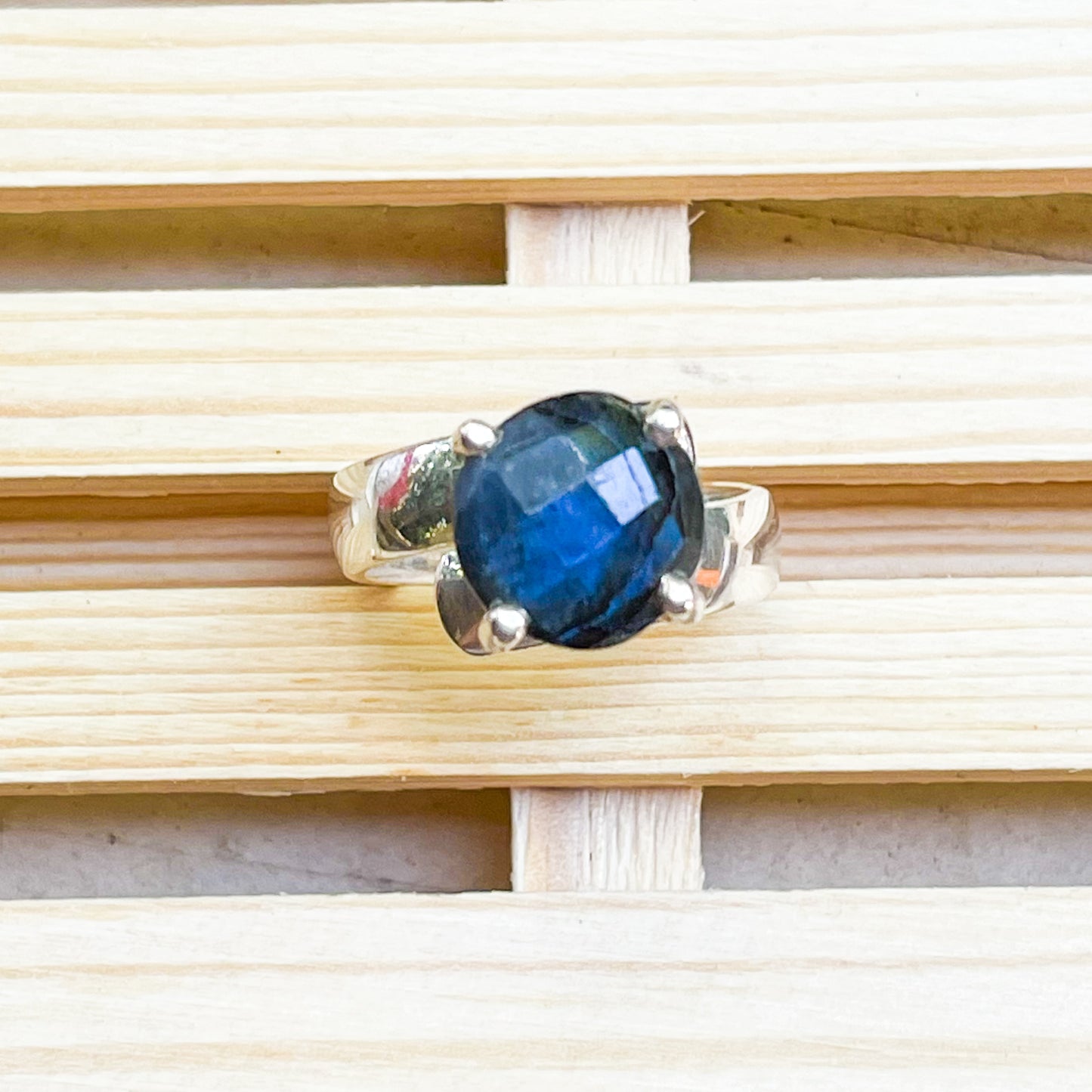 Labradorite Polka Dot Prong Ring - Solid Sterling Silver