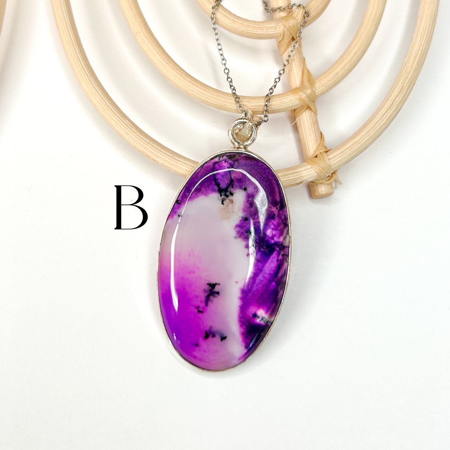 Purple Dendrite Opal Pendant - Solid Sterling Silver