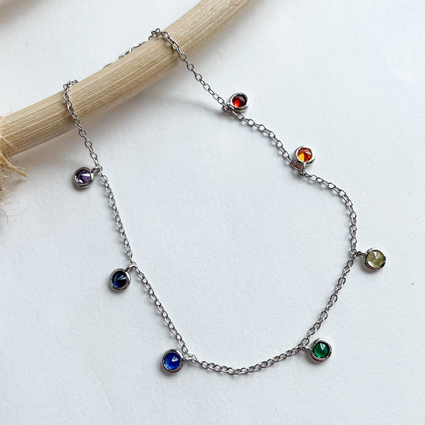 Multi Color CZ Charm Bracelet - Solid Sterling Silver