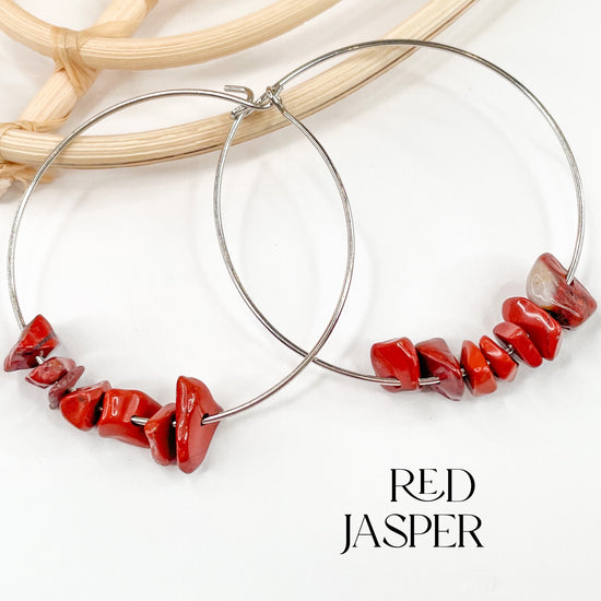 Red Jasper Hoops - Solid Sterling Silver