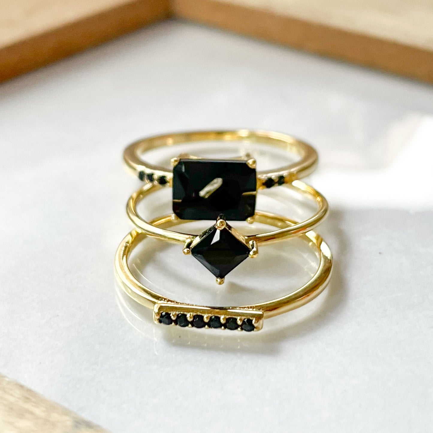 Black CZ Stack Rings - SSS  or Vermeil