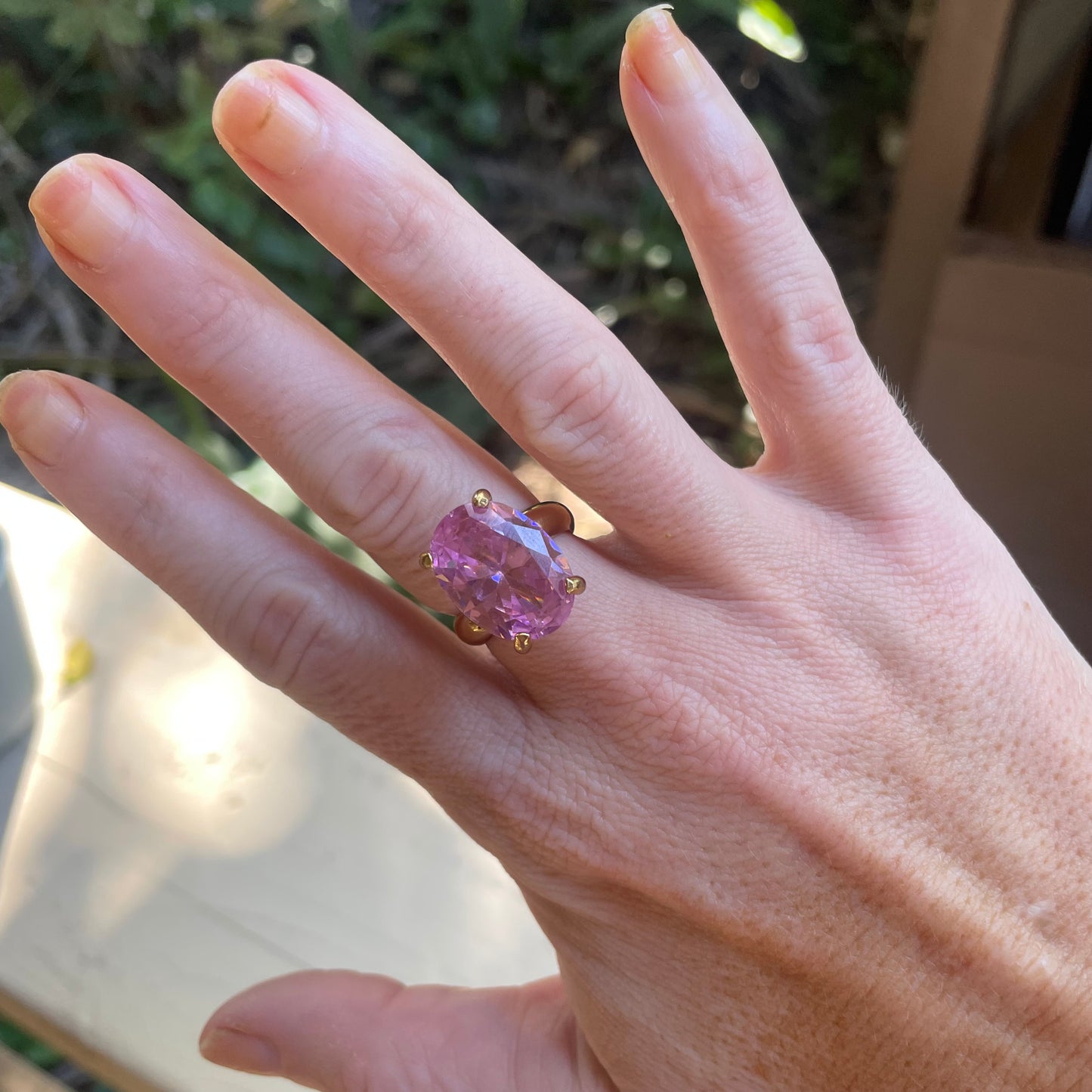 Pink CZ Large Rectangle Prong Ring - Solid Sterling Silver