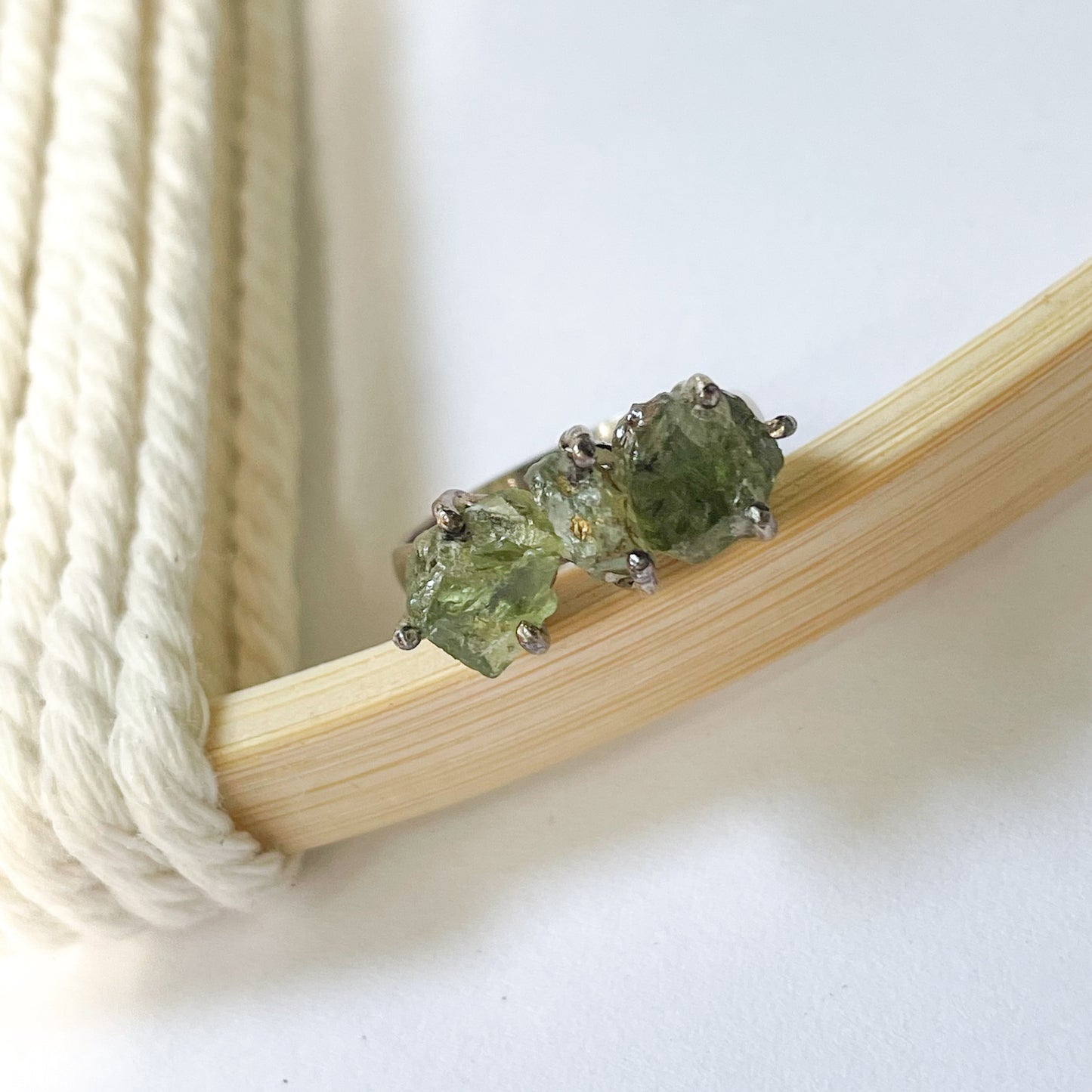 Raw Green Amethyst Prong Ring - Solid Sterling Silver