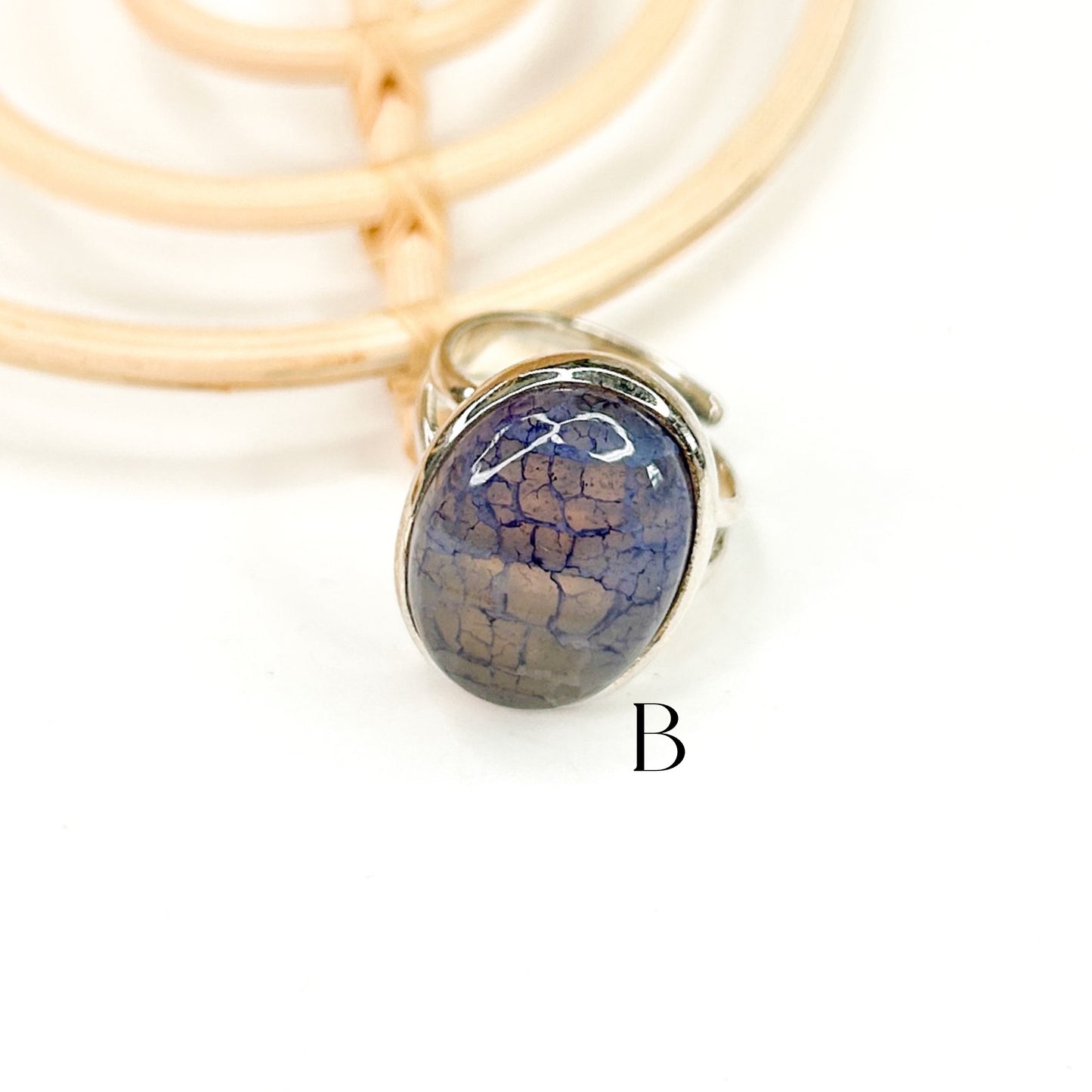 Blue Oval Dragonstone Ring - Solid Sterling Silver