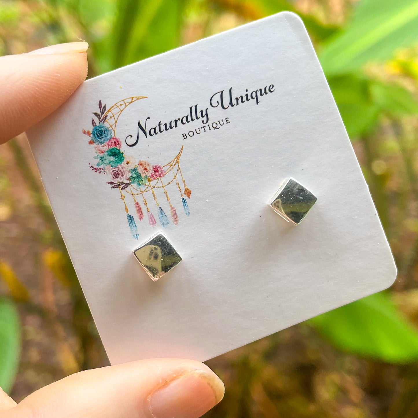 Dainty Puffy Square Studs - Solid Sterling Silver