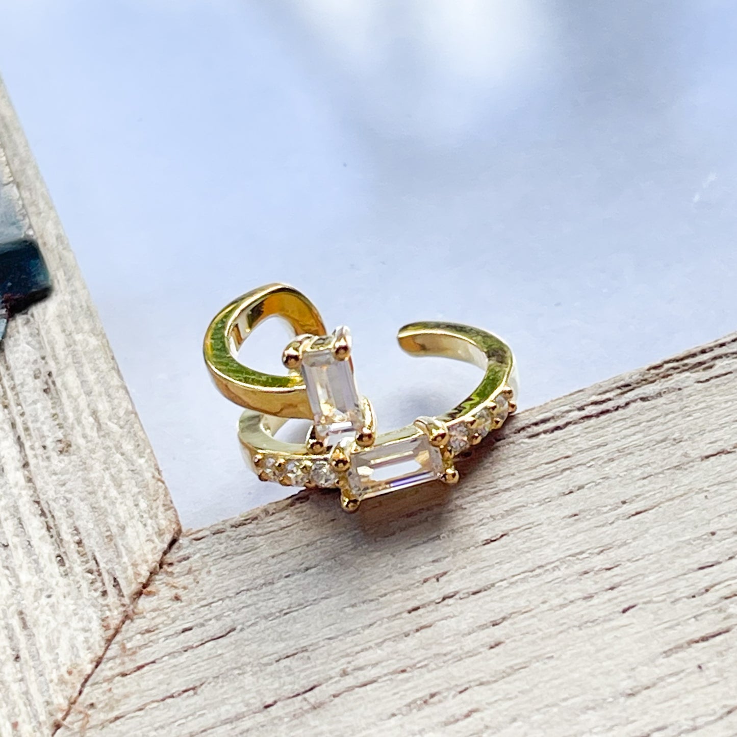 CZ Stacked Ear Cuff - Solid Sterling Silver w/ 18k Gold Plate
