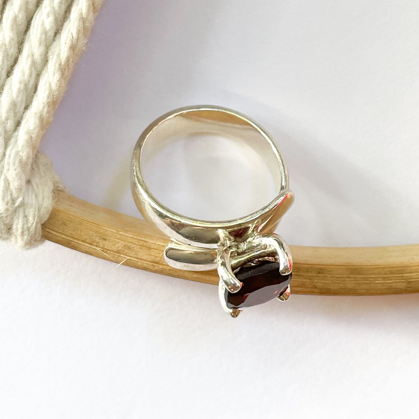 Cushion Cut Garnet Prong Ring-Solid Sterling Silver
