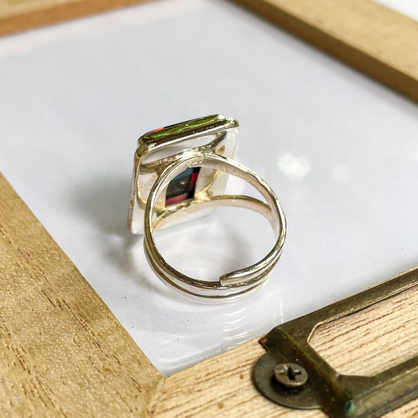 Galaxy Opal & Black Onyx Checker Ring - Solid Sterling Silver