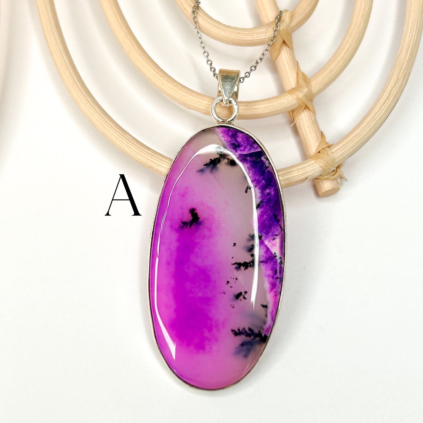 Purple Dendrite Opal Pendant - Solid Sterling Silver