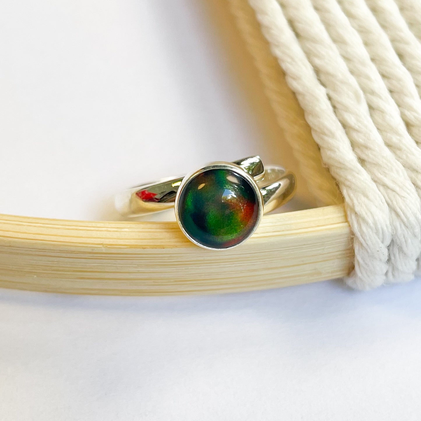 Dainty Galaxy Opal Ring - Solid Sterling Silver