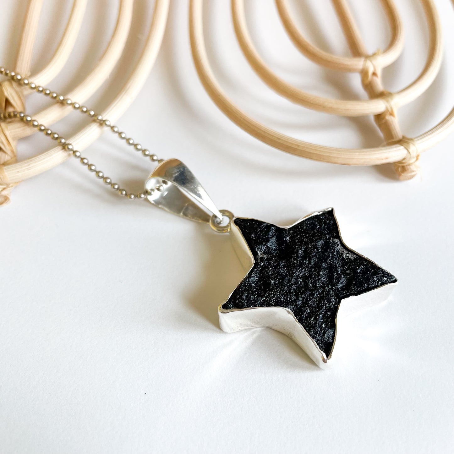Tektite Star Pendant - Solid Sterling Silver