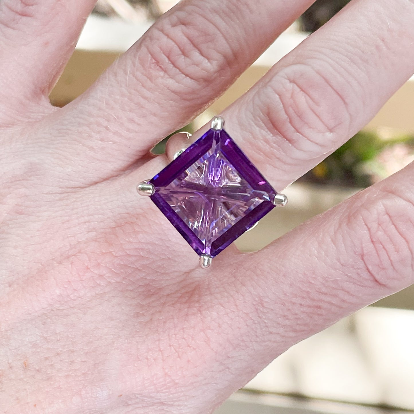 Amethyst Square Prong Set Ring-Solid Sterling Silver