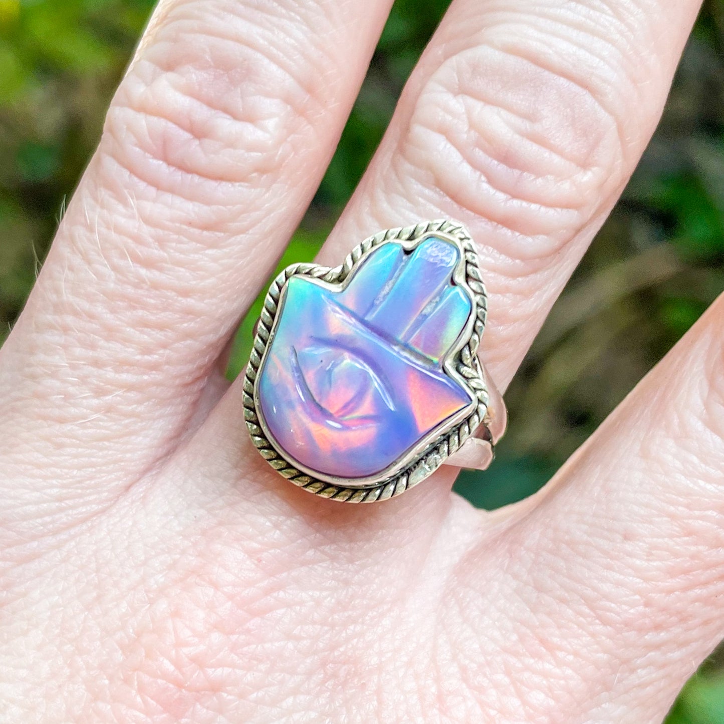 Galaxy Opal Henna Hand Ring - Solid Sterling Silver
